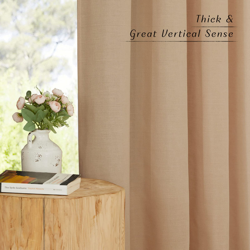 Flax Camel Linen Curtains for Room Divider, Grommet Top Thick Flax Semi Sheer Vertical Drapes Privacy Assured with