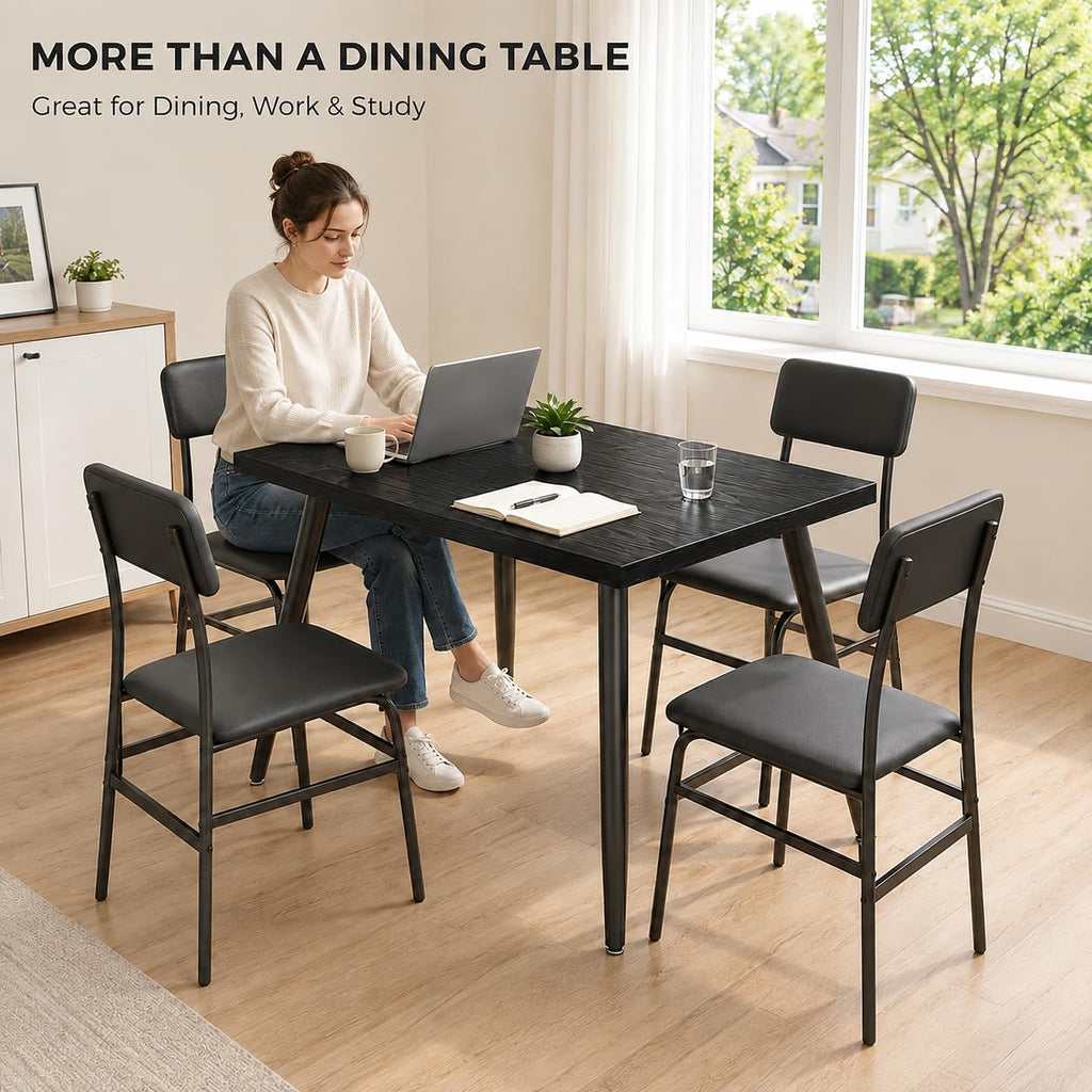 Dining Table Set for 4, Modern Kitchen Table with Chairs, Black