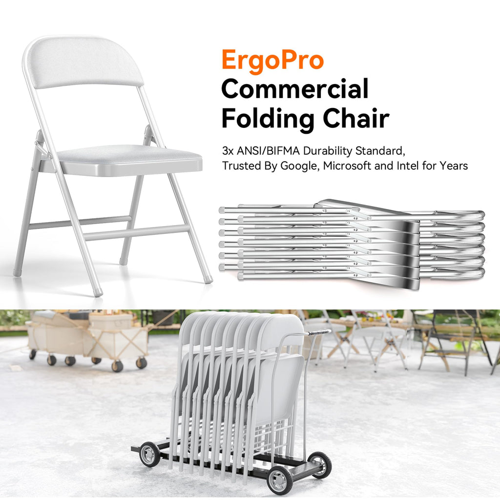 6 Pack Folding Chairs with Cushion - Padded Memory Foam Seating White Space-Saving Foldable Chairs for Indoor Outdoor