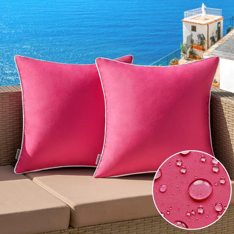 Pack of 2 Outdoor Waterproof Pillow Covers Decorative Farmhouse Throw Pillow Covers Square Solid Color Couch Pillow