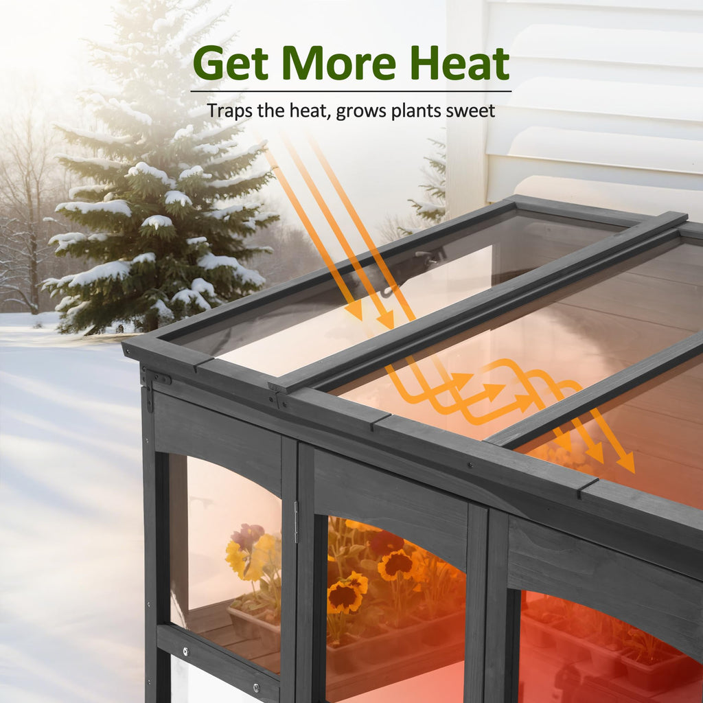 Wooden Walk-in Greenhouse Open Roof & Lockable Door 0899 (Dark Grey)