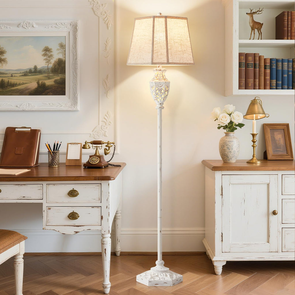 Rustic Floor Lamp - Resin Carved Base with Hollow Night Light