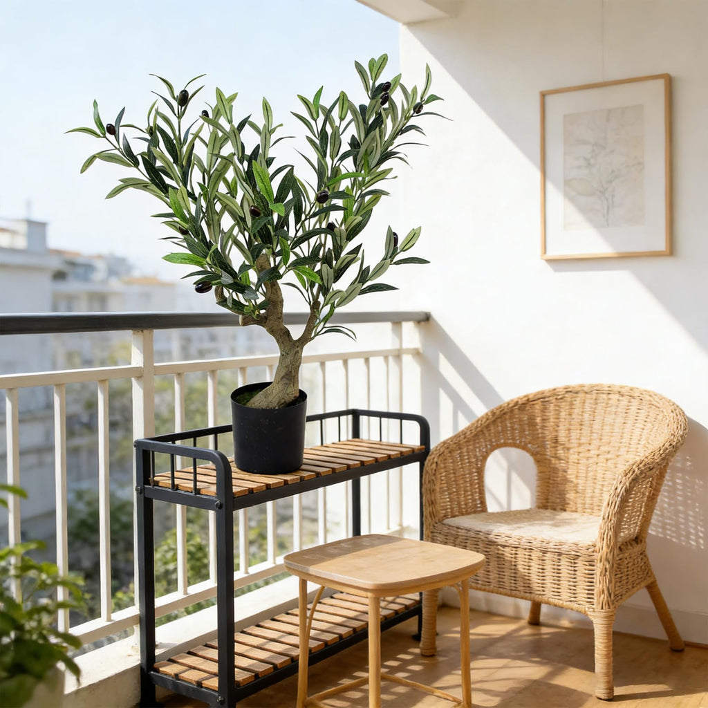Artificial Olive Potted Tree, 28" Tall Tabletop Fake Olive Tree with Fruits Lifelike Faux Greenery Plants in Pot for
