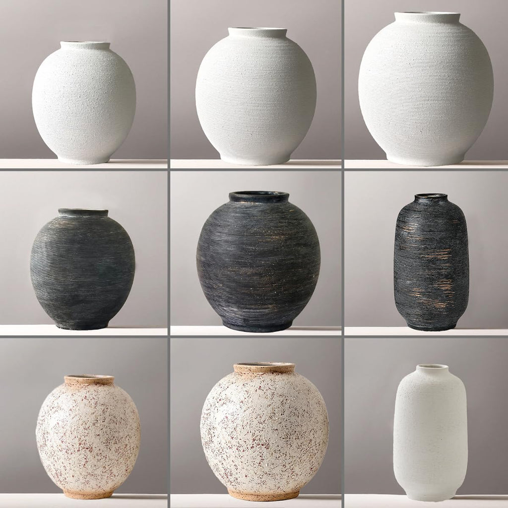 Large Ceramic Vase, 10.8" H, Red White Speckled
