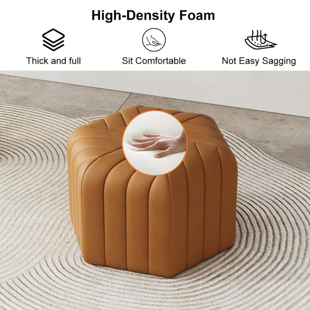 18.5" Hexagonal Pouf Ottoman Upholstered, Velvet, Brown