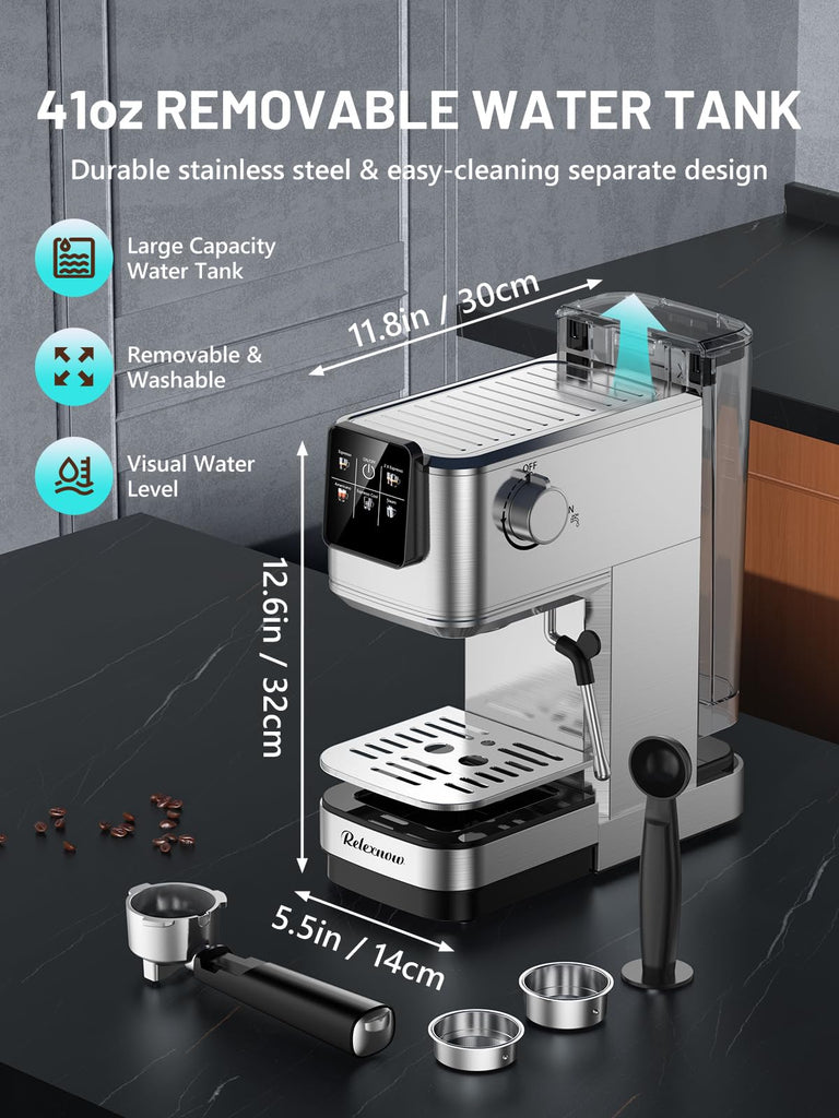 Espresso Machine, 20 Bar Espresso Maker Milk Frother & LCD Panel, Hot & Iced with Rapid Cold Brew, Stainless Steel