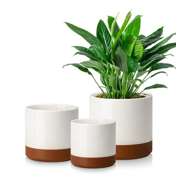 6"+8"+10" Ceramic Pot for Plants, Large Outdoor Indoor Planter Pots with Drainage Holes, Set of 3, Khaki