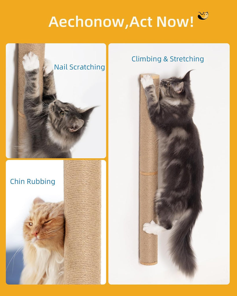 68" Wall Mounted Cat Scratcher, 2Pcs of 34in Sisal Scratching Posts