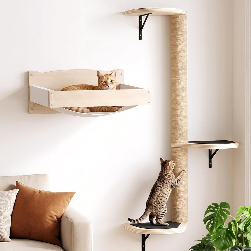 Cat Wall Hammock Mounted Bed, Wood Kitten Shelf and Perch up to 30lbs