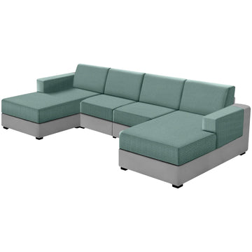 10 Pieces U Shaped Sectional Couch Covers 4 Seats + 4 Backs + 2 Arms, Stretch Jacquard Sofa Cushion Cover with Double