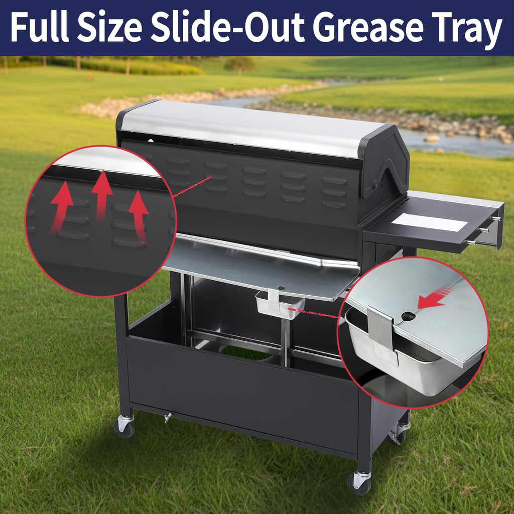 6-Burner Propane Gas Grill with Side Burner, 69,000 BTU BBQ Grill with Cast Iron Grates, Double-Layer Stainless Steel Lid and Grease Management System