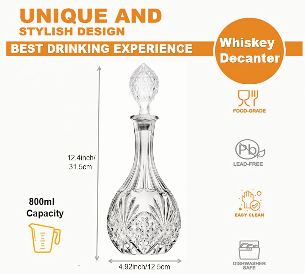 Whiskey Decanter with Airtight Glass Stopper, Liquor Decanter,28OZ