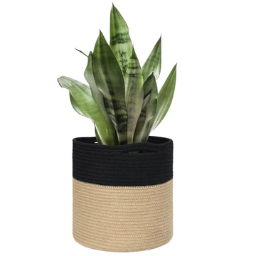 Wicker Plant Basket Indoor, 11" x 11" Jute Spliced Cotton Rope Basket Planter for 10" Pot, Woven Flower Tree Pots