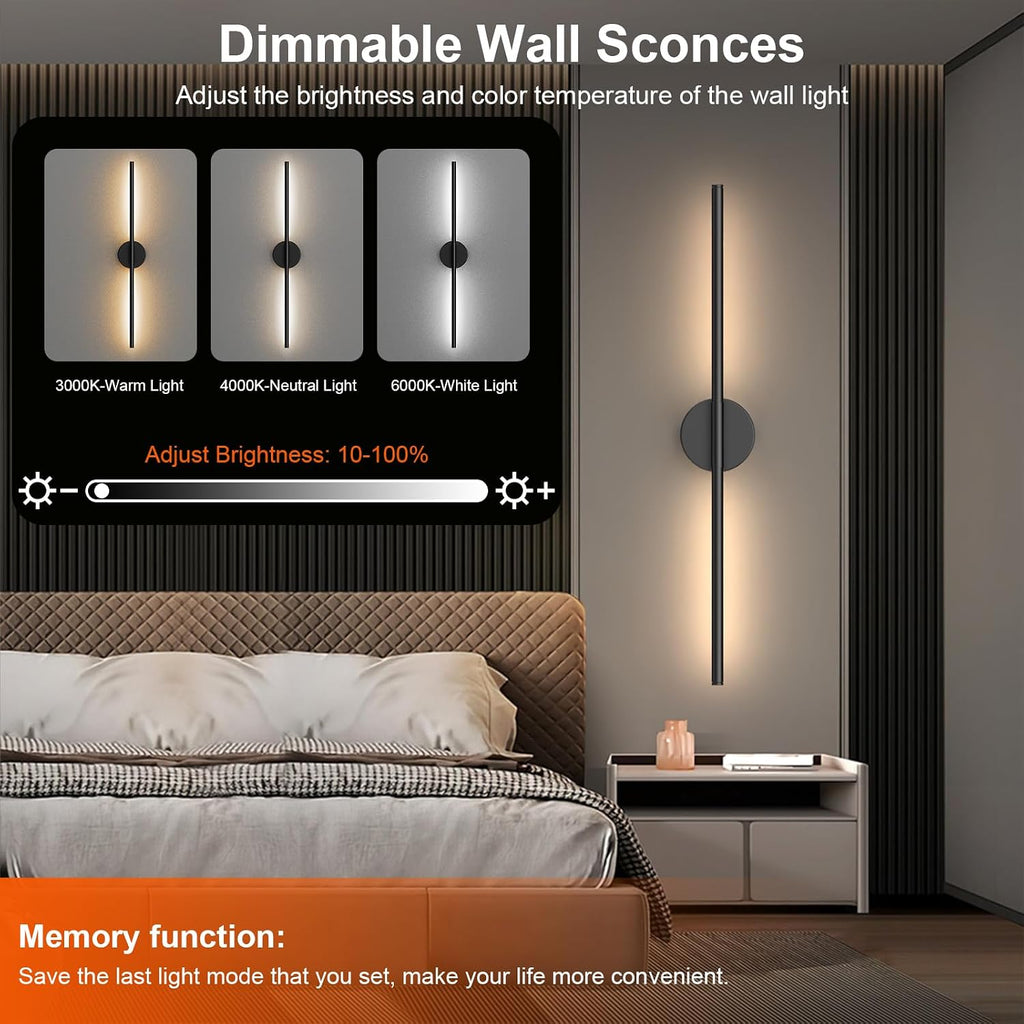 Battery Operated Wall Sconces Set of Two, Rechargeable Wall Lights with Remote Control, Dimmable 3000K-6000K LED Wall