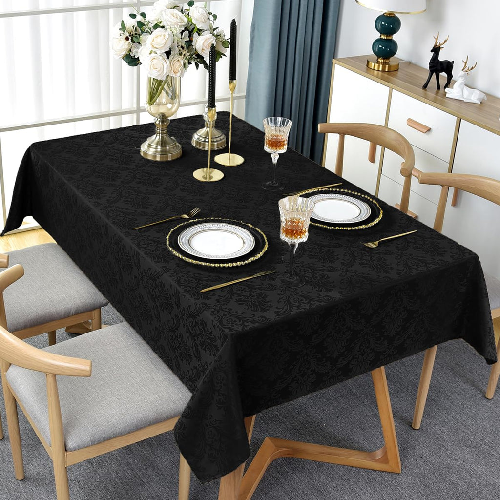 Black Tablecloth Rectangle 60x120 Inch Floral Jacquard