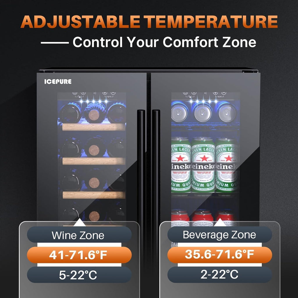 Wine and Beverage Refrigerator 24 Inch, Dual Zone Wine and Beverage Cooler with 