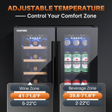 Wine and Beverage Refrigerator 24 Inch, Dual Zone Wine and Beverage Cooler with 