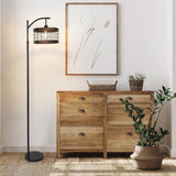 Arc Floor Lamp with Remote & Dimmable LED Bulb, Vintage Wood Floor Lamps