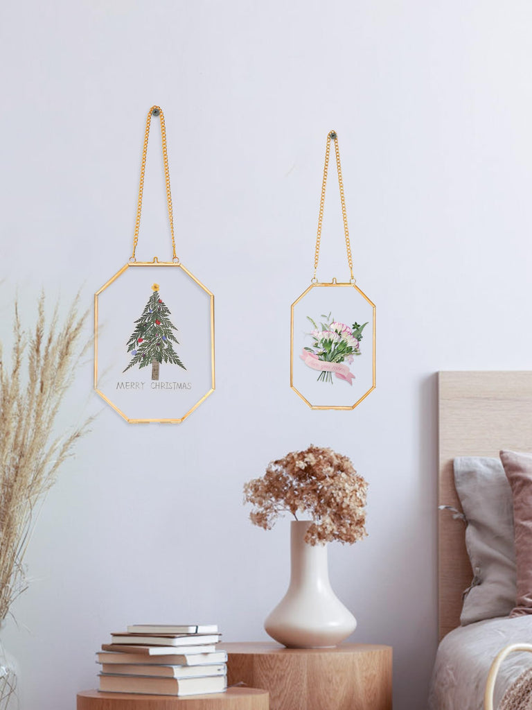 Pressed Flower Frames, Glass Floating Frames for Display Dried Plant Specimen Picture, Hanging Brass Photo Frame with