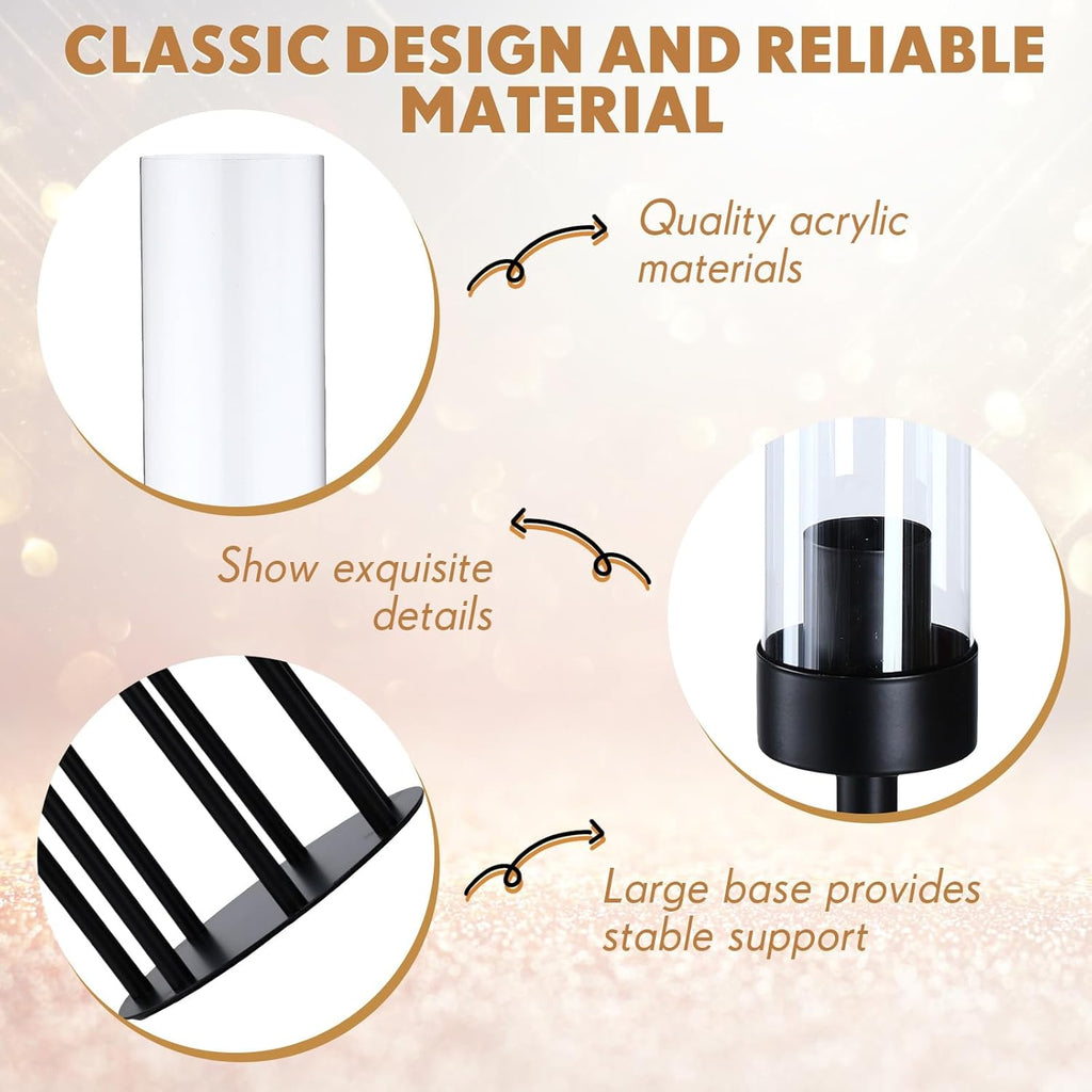 2 Pcs Acrylic Candelabra Centerpieces 48 Clear Candle Holder 7 Arm Black Pillar Taper Candlesticks with Acrylic Shade