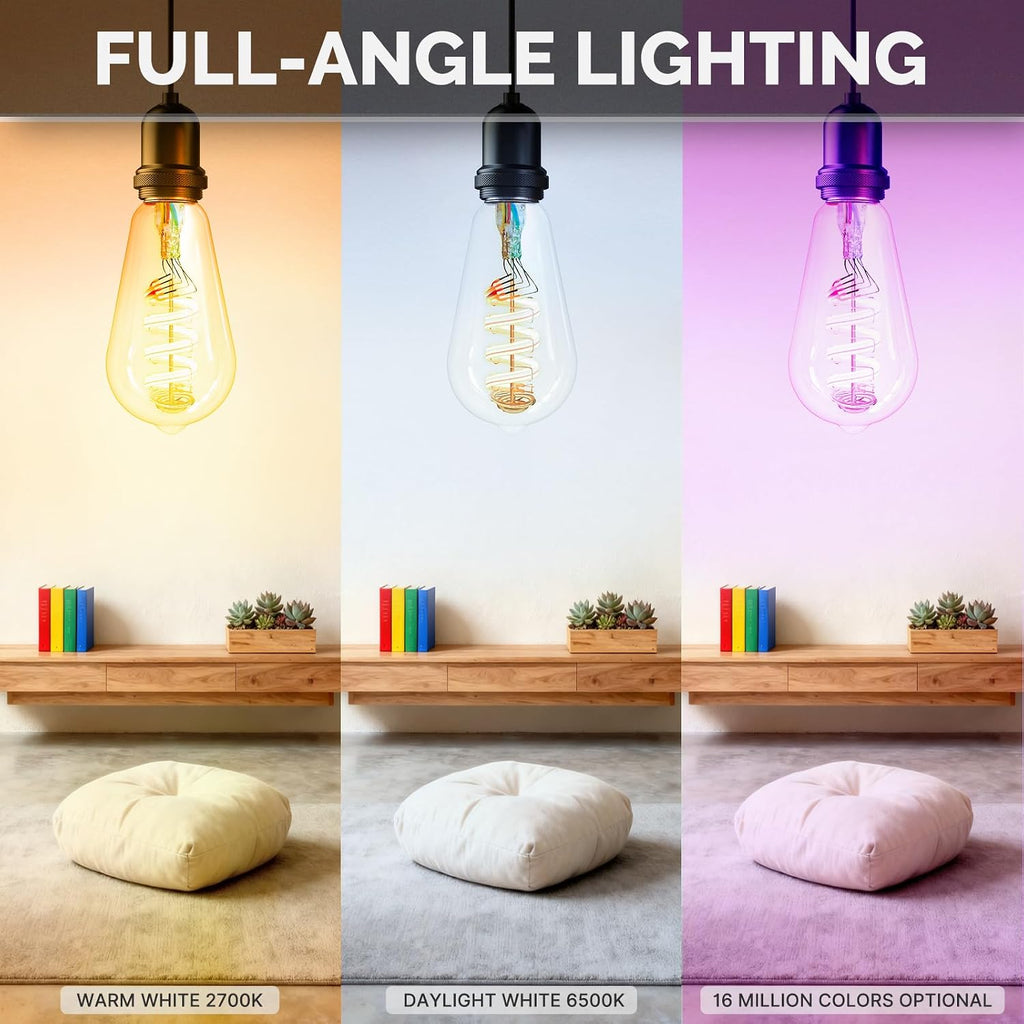 Matter WiFi ST64 Edison Smart Bulbs, Color Changing Light Bulb, 16 Million RGB Colors & Tunable White, Works with