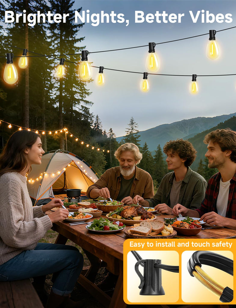 LED Outdoor String Lights with Remote Waterproof Patio Lights with Shatterproof S11 Bulbs, Dimmable Outside