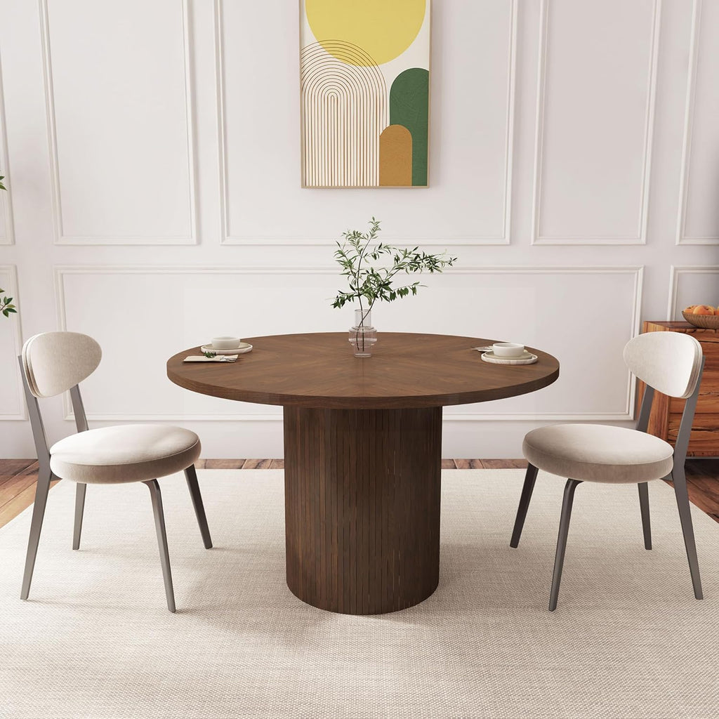 47 Inch Round Dining Table, Farmhouse Fluted Dining Kitchen Table, Modern Wood Small Circle Dining Table Living Room