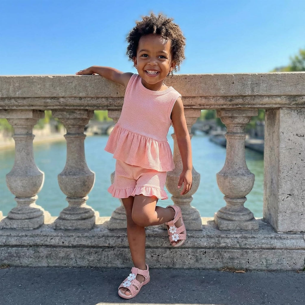Baby Girl Summer Clothes Solid Color Ruffle Tops+Shorts Set