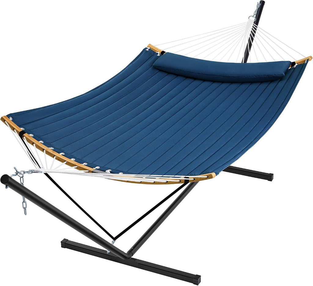 Curved-Bar Hammock with Stand, 2 Person Heavy Duty Hammock Frame, Detachable Pillow & Portable Carrying Bag, Perfect