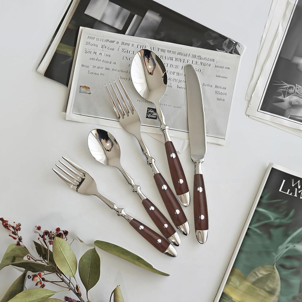 Silverware Set for 8, Stainless Steel with Brown Bakelite Handle