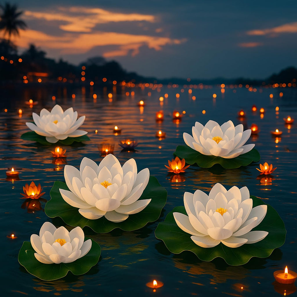 24 Pcs Artificial Foam Lotus Flower with Water Lily Pads Pool Decor