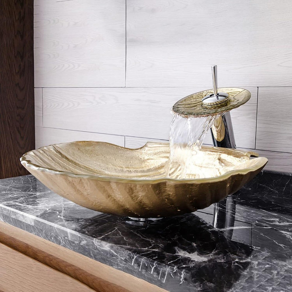 Bathroom Vessel Sink and Faucet Combo Bathroom Sink Tempered Glass Bowl Lavatory Sink Above Counter Vessel Vanity Sink