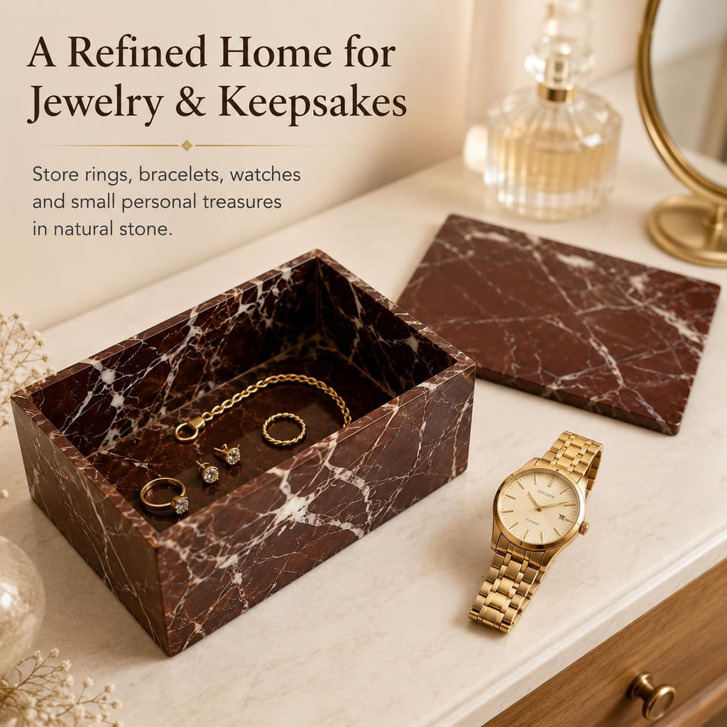Purple Red Marble Storage Box with Lid for Jewelry