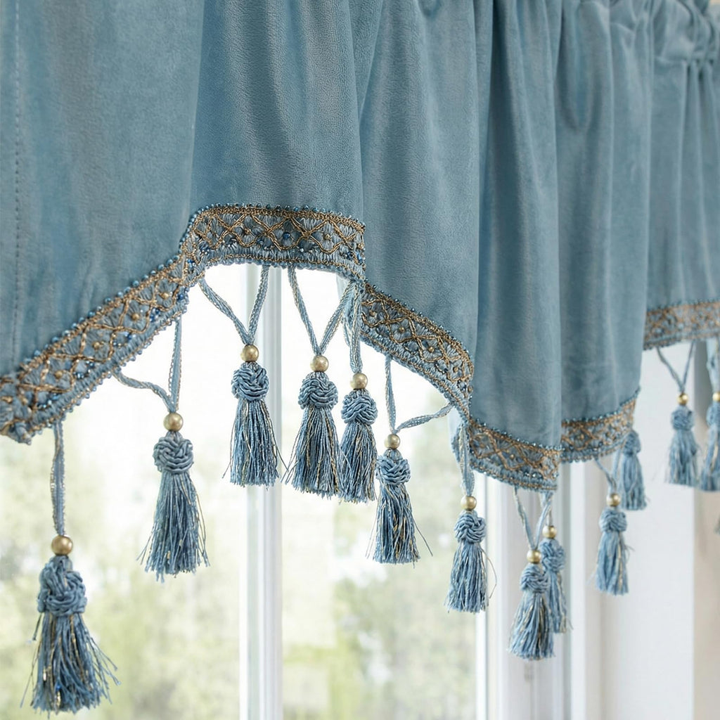 Scalloped Valances for Windows Velvet Valance Curtain with Tassel