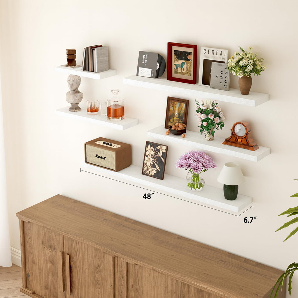 Solid Wood Floating Shelves for wall 48 inch, White, Set of 2