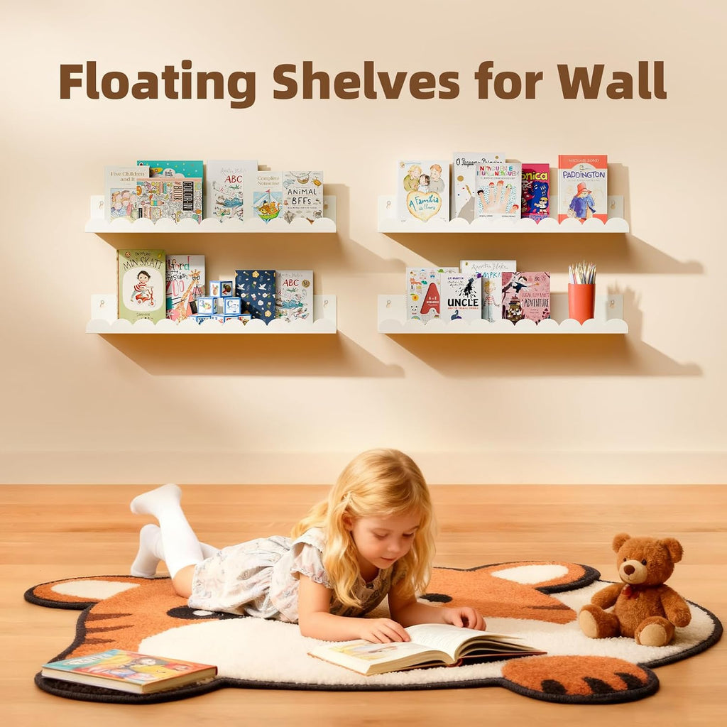 Nursery Book Shelves,Kids Wall Bookshelf Toy Storage,17 Inch Metal Floating Shelves Set of 4,Wall Shelves, Kids