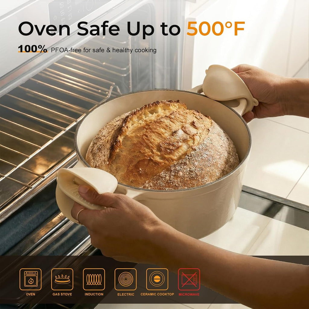 5.5QT Enameled Cast Iron Dutch Oven for Sourdough Bread, Slow Cooking & Home Meals, Beginner-Friendly Pot for Artisan
