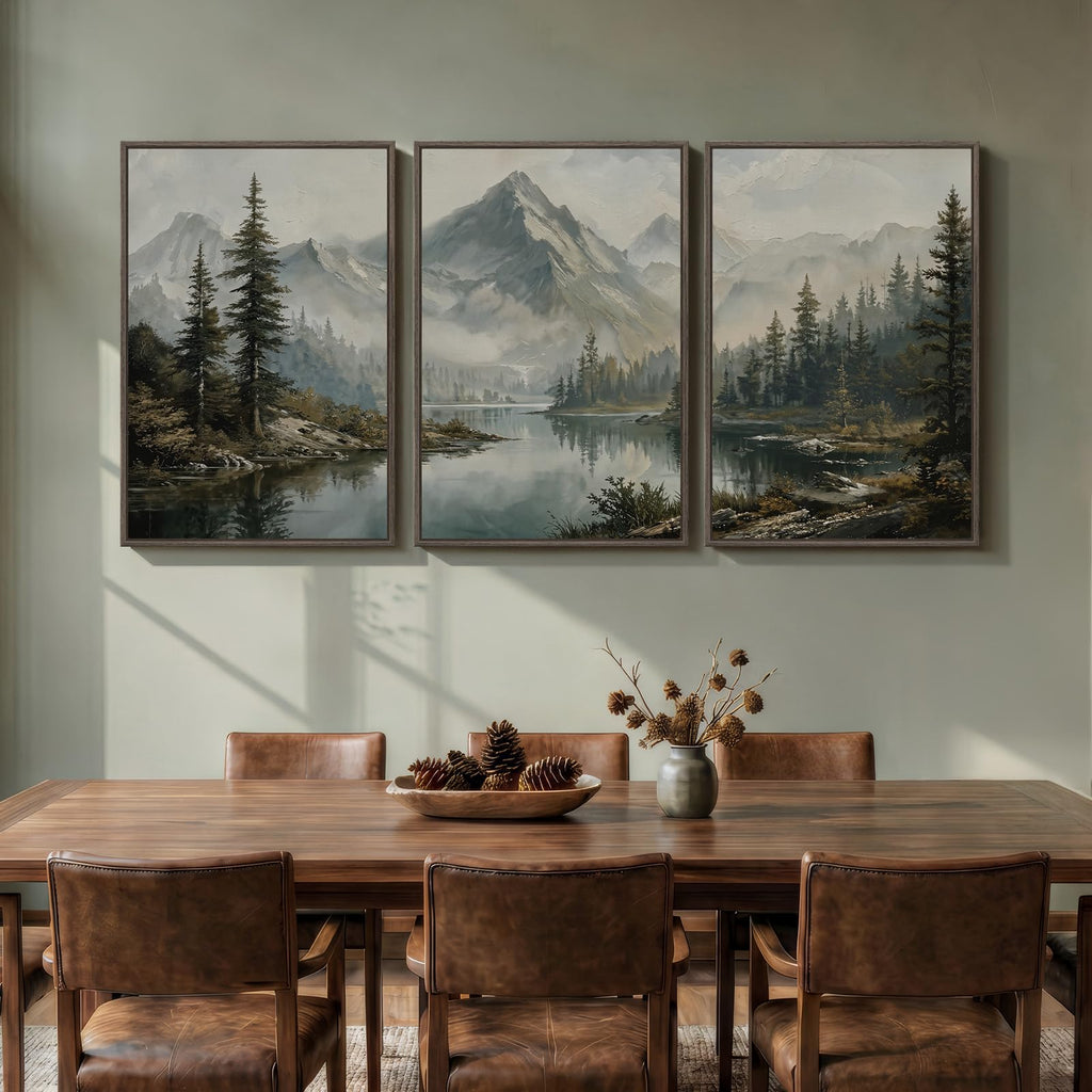 3 Piece Large Framed Mountain Landscape Wall Art, 24x36 In
