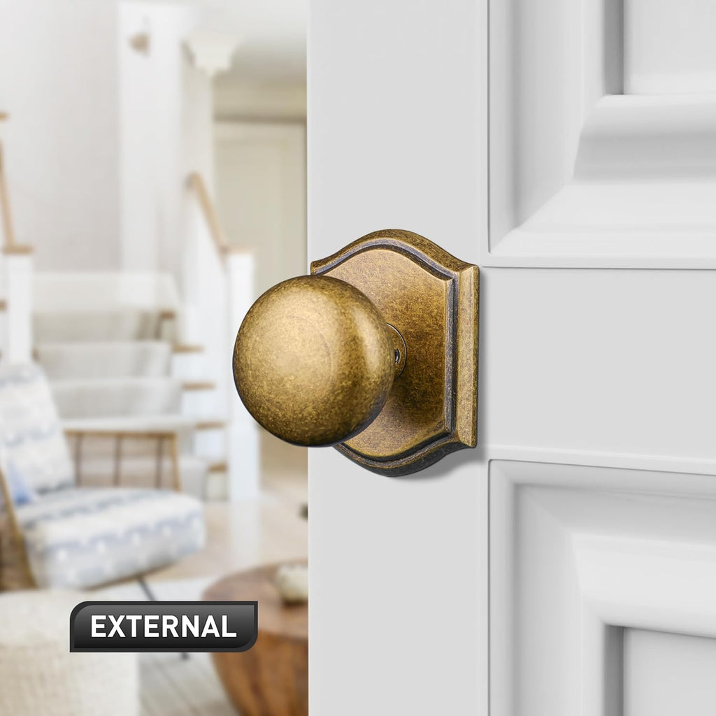 Vintage Antique Brass Passage Door Knob Interior, Zinc Alloy