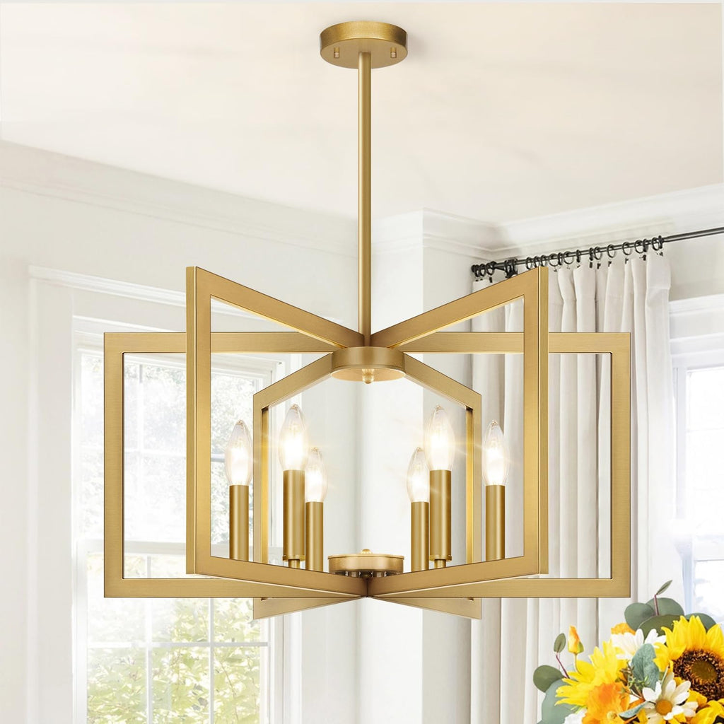 25"-61" Height Adjustable Modern Gold Chandelier for Dining Room, No Assembly Required Gold Dining Room Light Fixture