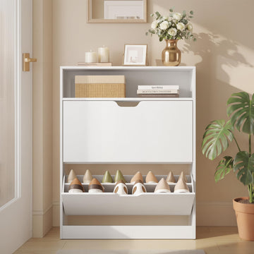 Shoe Cabinet with 2 Flip Drawers, Holds up to 14-16 Pairs of Shoes