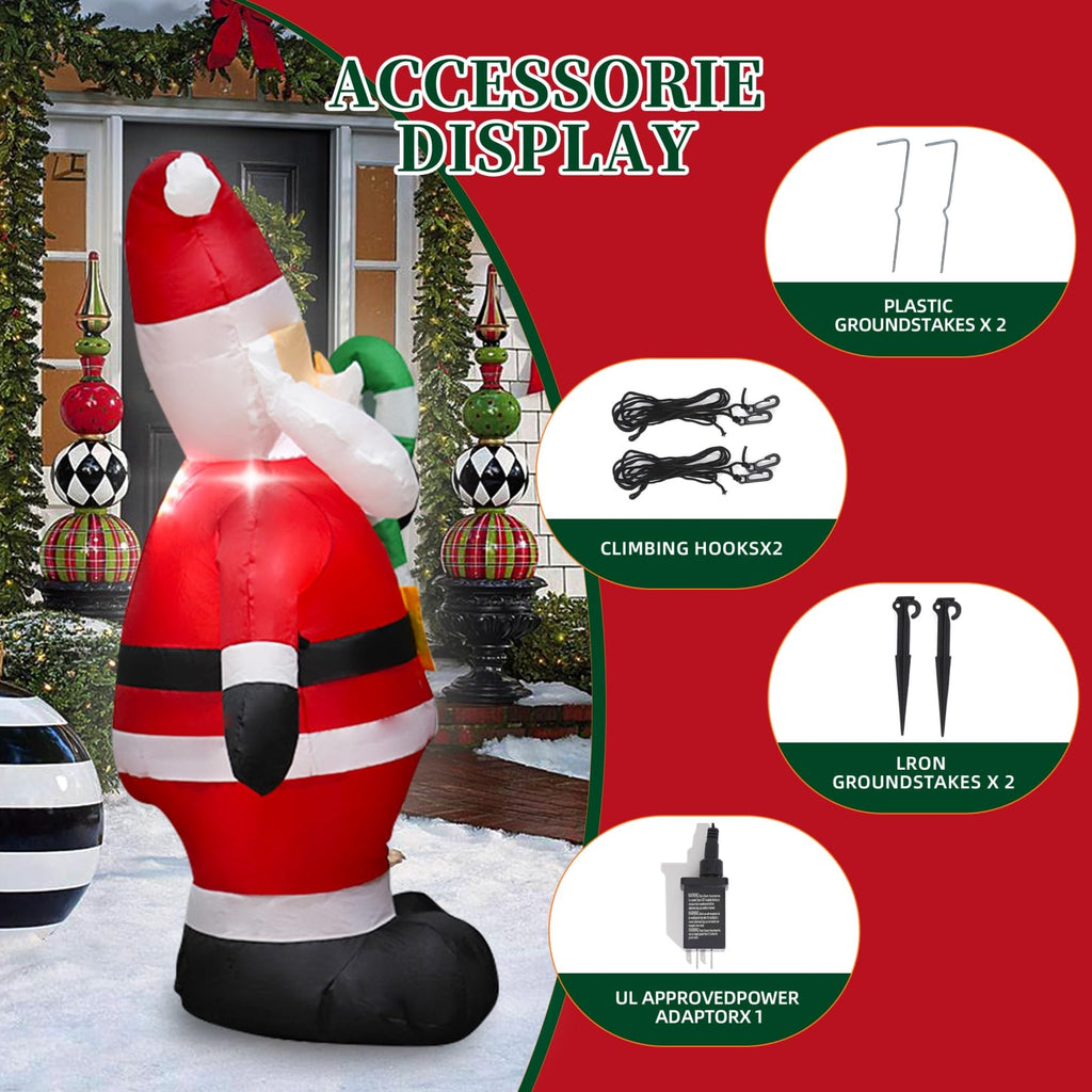 4FT Cute Christmas Inflatable Santa Claus with Build-in LED Lights, Blow up Christmas Inflatable Outdoor Indoor