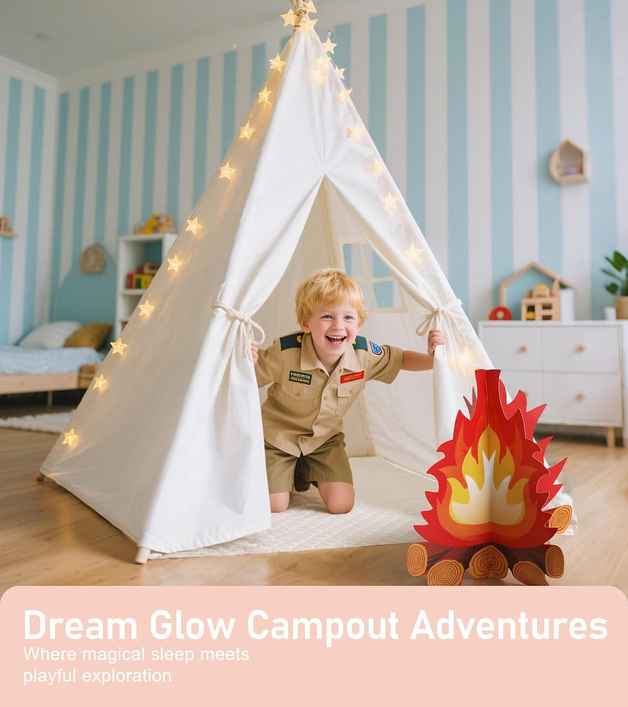 Teepee Tent for Kids with Star Lights, Mat & Campfire Toy