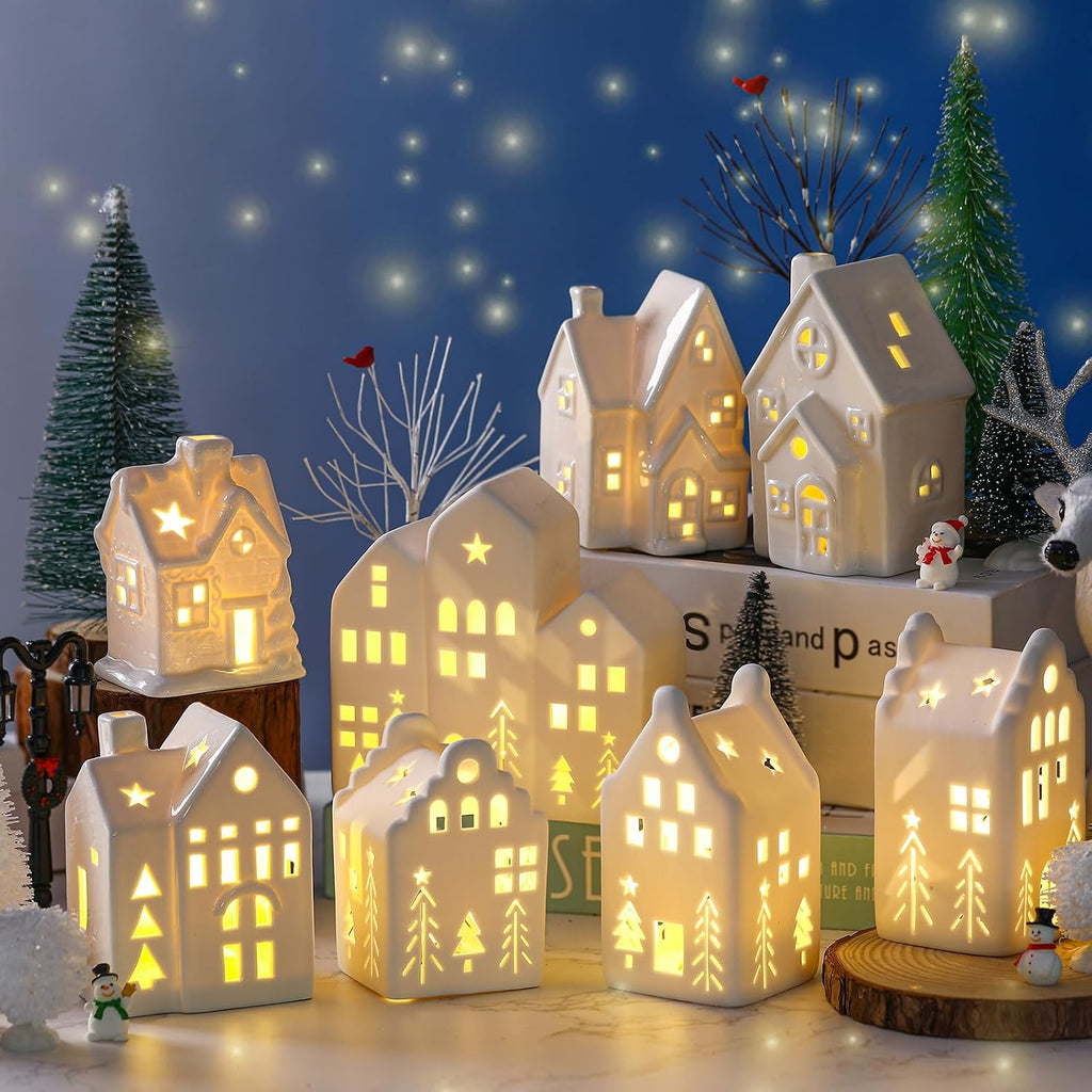 26 Pcs White Elegant Ceramic Christmas Village Set