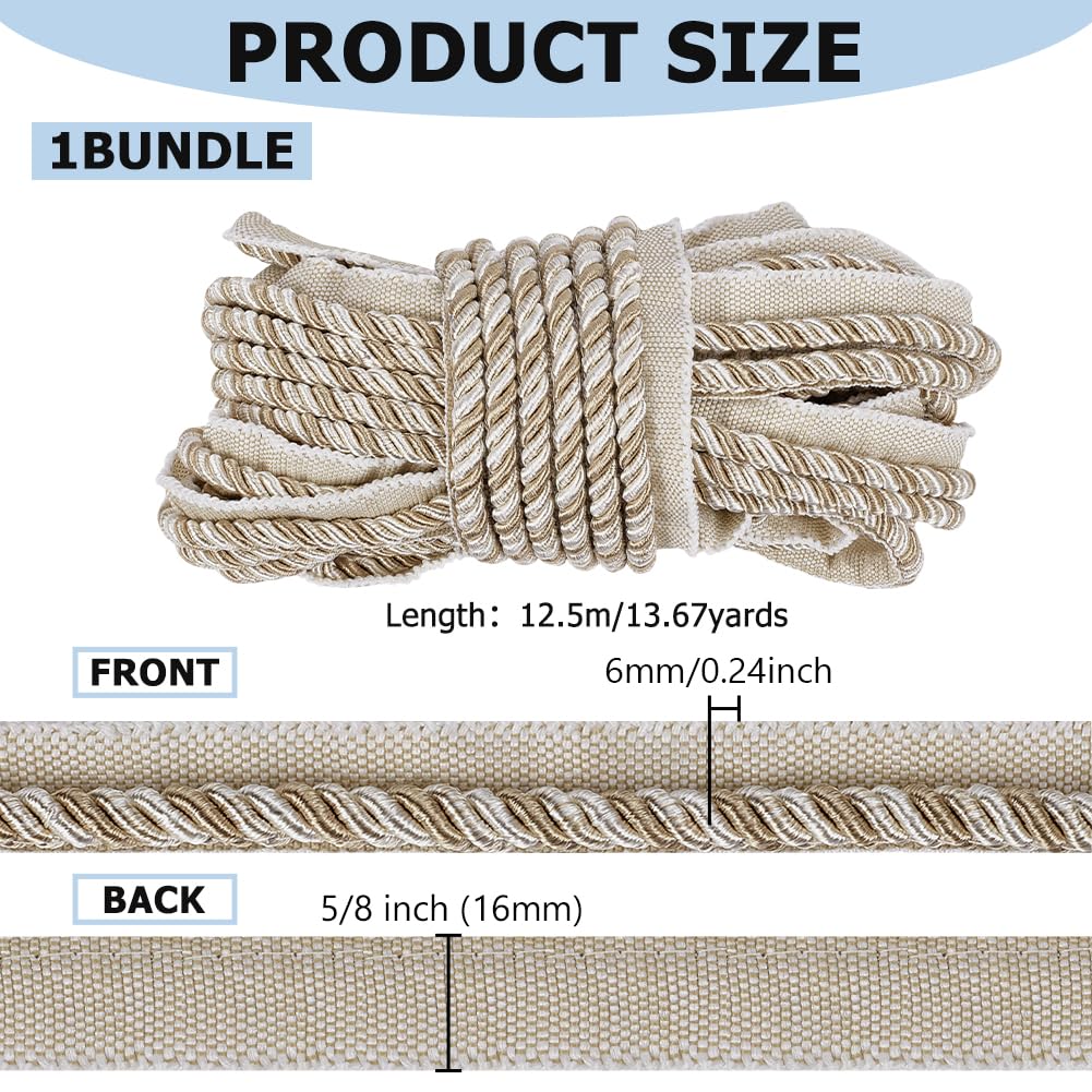 Twisted Lip Cord Trim, Twisted Cord Trim Ribbon 16mm, Polyester Twisted Trim Cord Rope Embellishment - 13.7 Yards