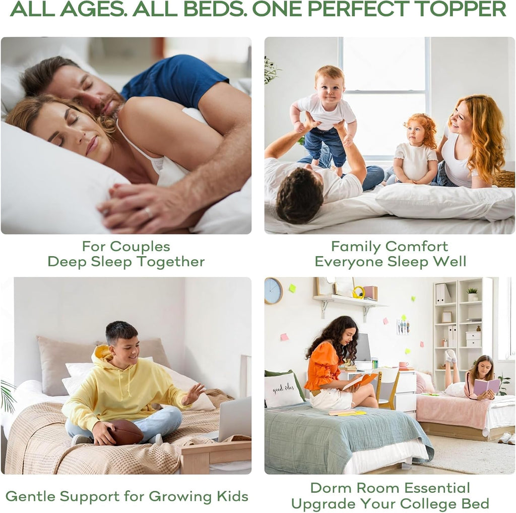 Full Bamboo Viscose Cooling Mattress Topper, White | Soft Quilted Comfort, Pillow Top Mattress Pad, Plush Down