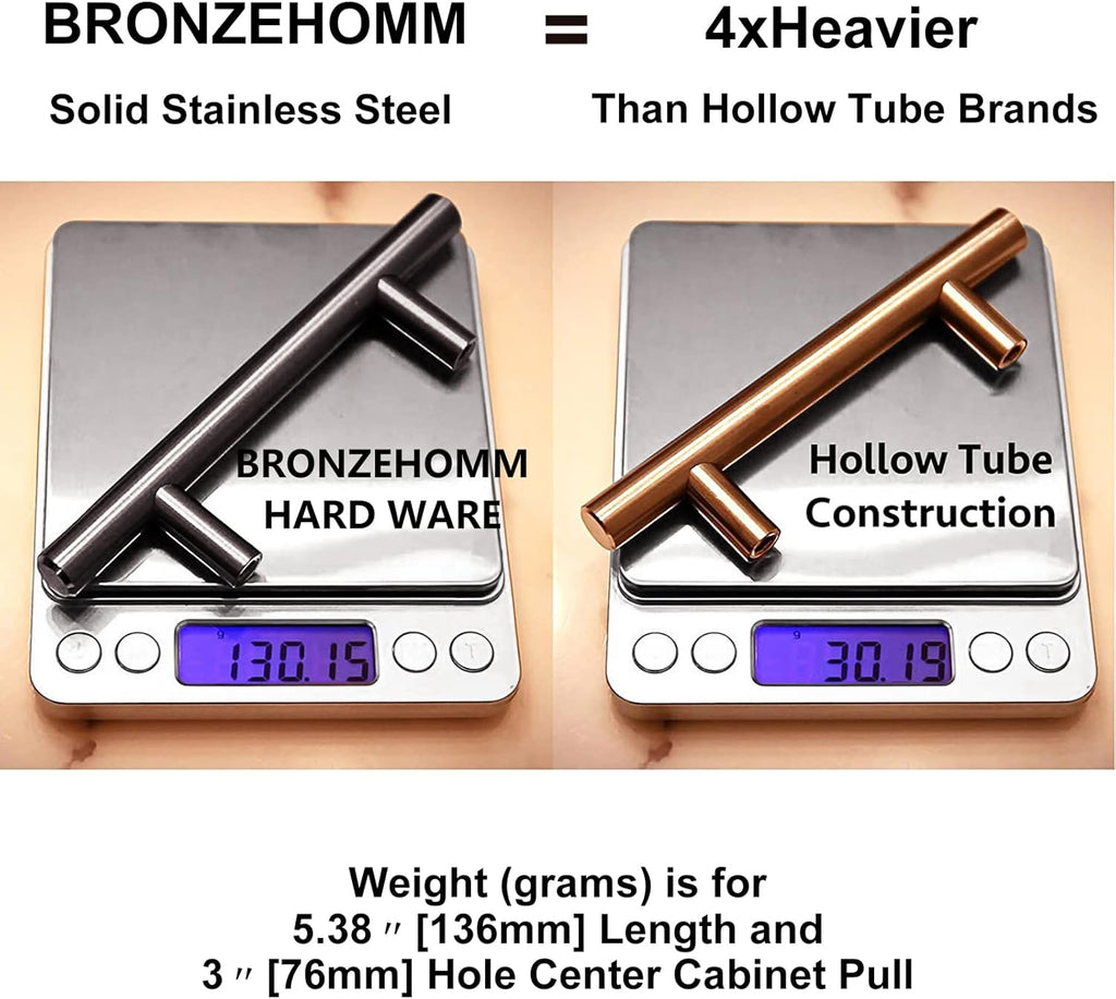 30 Pack Bronze Solid Cabinet Handles Drawer Pulls, 5.38-inch/136mm Length (3-inch Hole Center) Door Handle (1/2-inch
