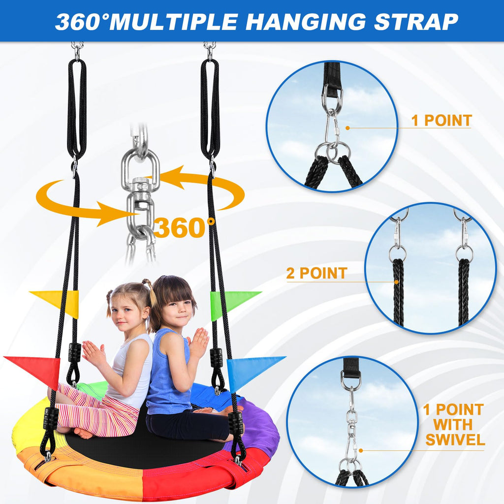 Saucer Kid Tree Swing - 900D Waterproof Oxford Platform Outdoor Round Flying Saucer Swing for Backyard wirh