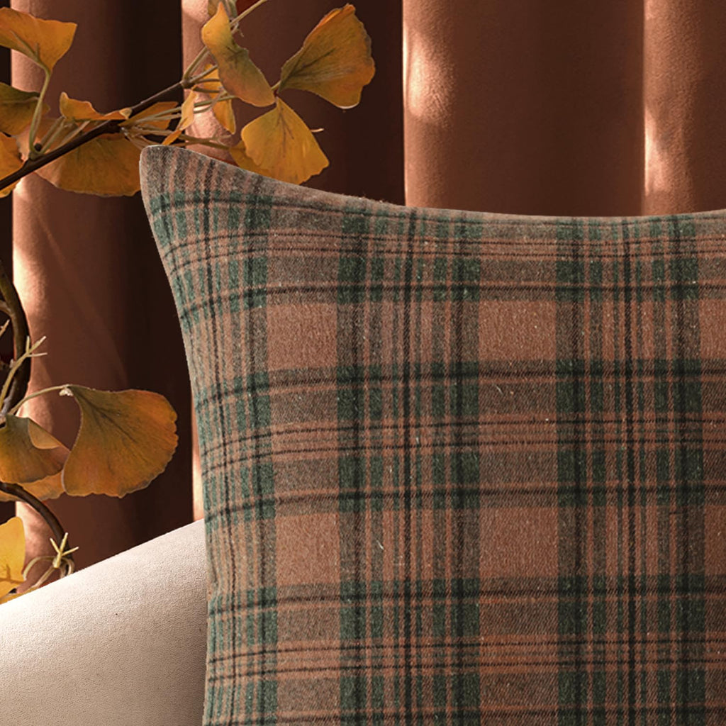 Fall Plaid Pillow Covers Scottish Tartan 18x18 Terracotta Brown