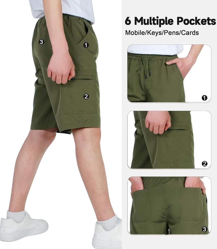 Boys Cargo Shorts, Pocket Quick Dry Hiking Shorts Kids